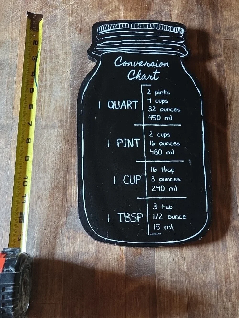 Black Mason Jar Conversion Chart Wall Sign - Home Kitchen